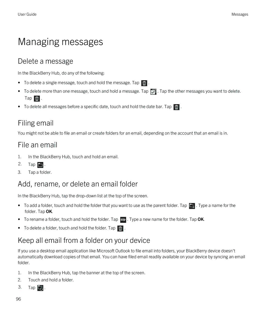 Blackberry Z10 manual Managing messages 