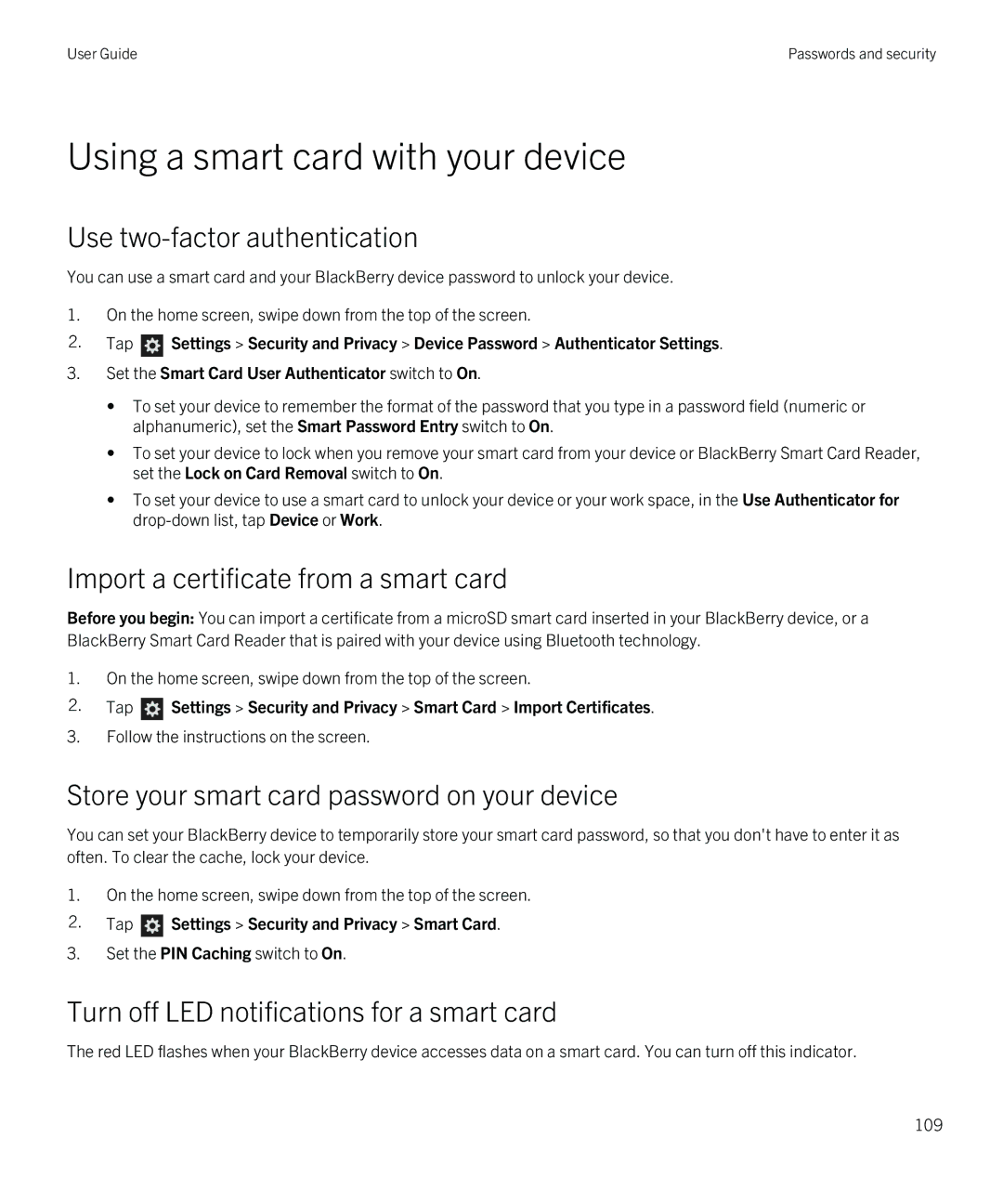 Blackberry Z30 Using a smart card with your device, Use two-factor authentication, Import a certificate from a smart card 