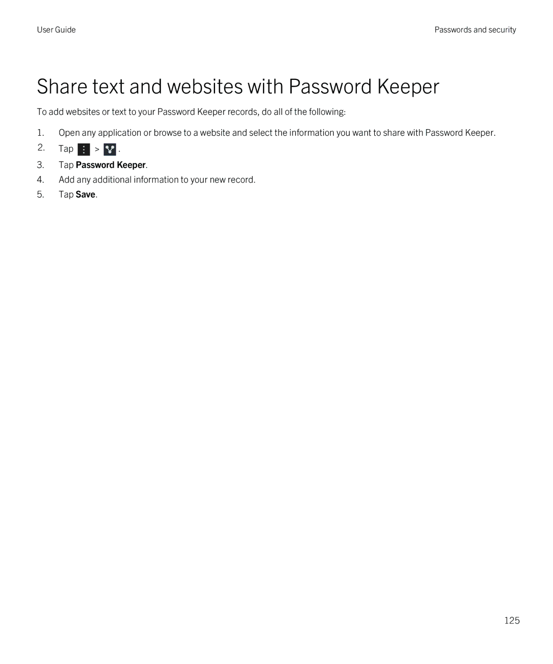 Blackberry Z30 manual Share text and websites with Password Keeper, Tap Password Keeper 