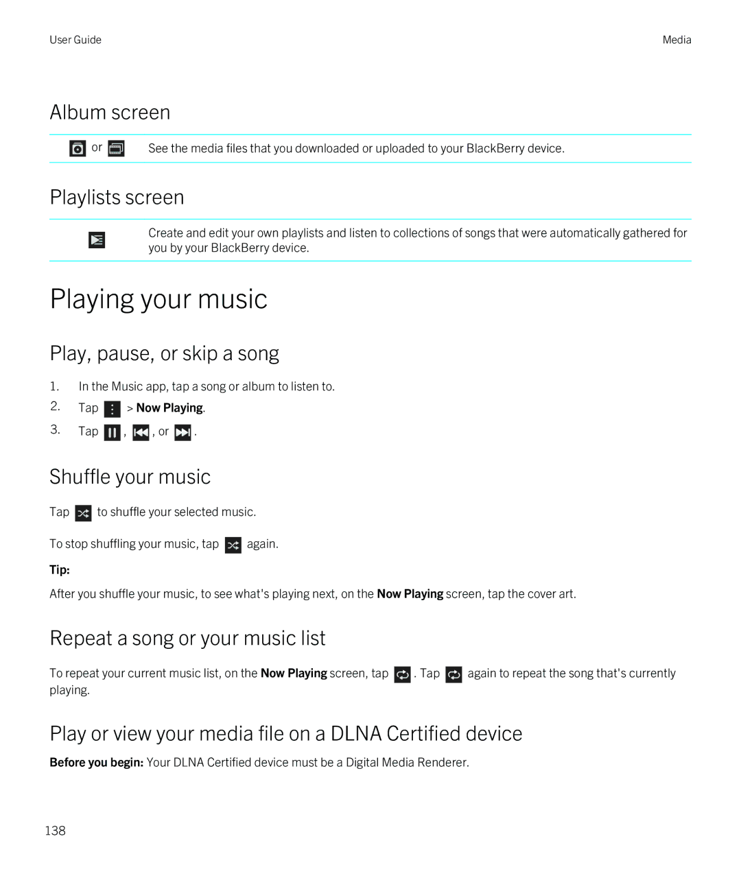 Blackberry Z30 manual Playing your music 