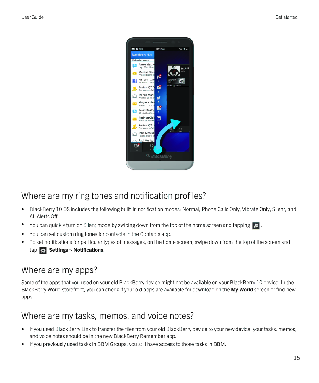 Blackberry Z30 manual Where are my ring tones and notification profiles?, Where are my apps?, Tap Settings Notifications 