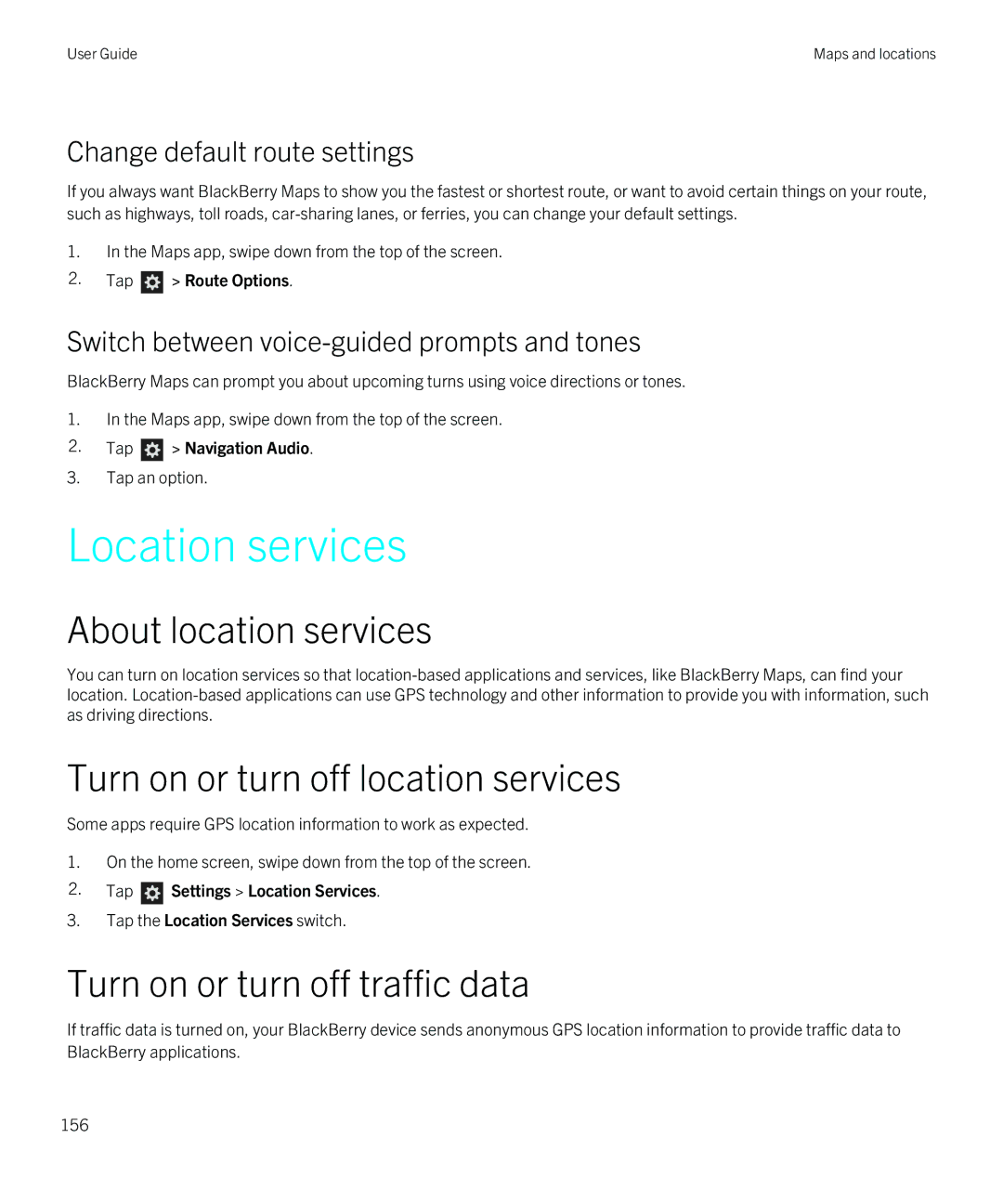 Blackberry Z30 manual Location services, About location services, Turn on or turn off location services 