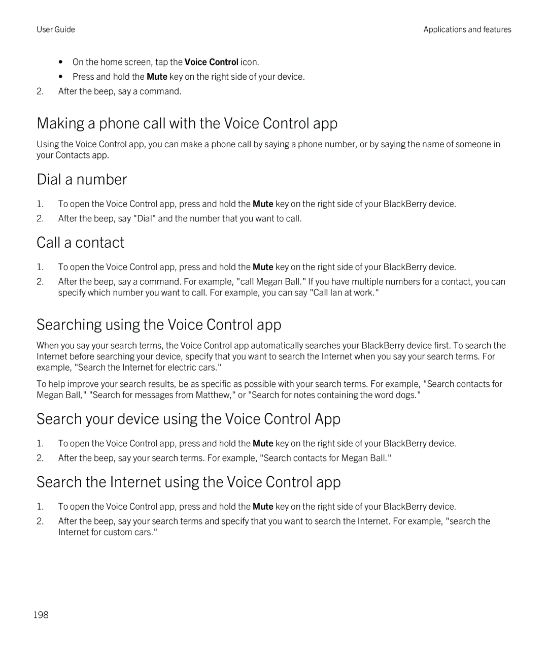 Blackberry Z30 manual Making a phone call with the Voice Control app, Dial a number, Call a contact 