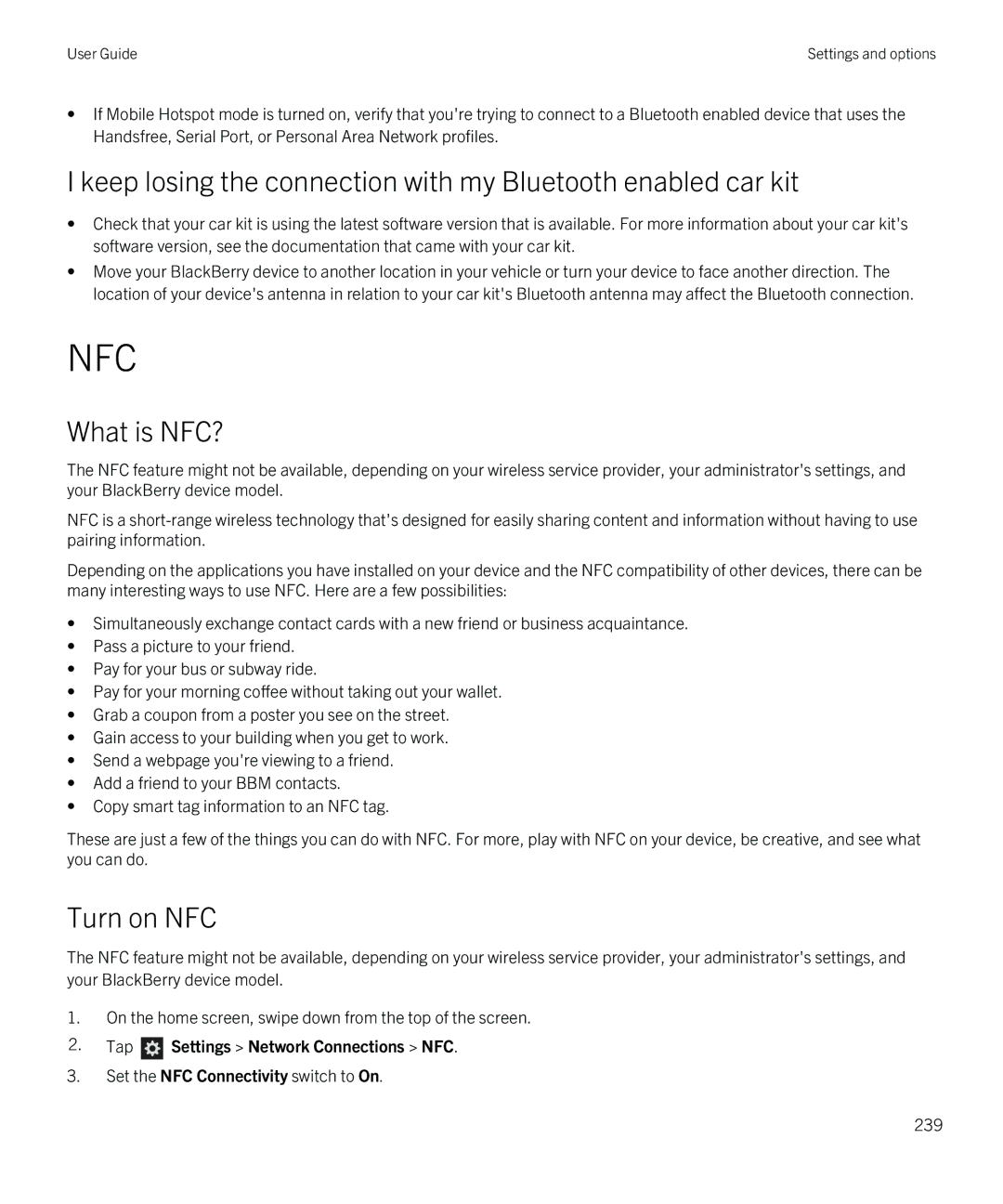 Blackberry Z30 manual What is NFC?, Turn on NFC, Tap Settings Network Connections NFC 