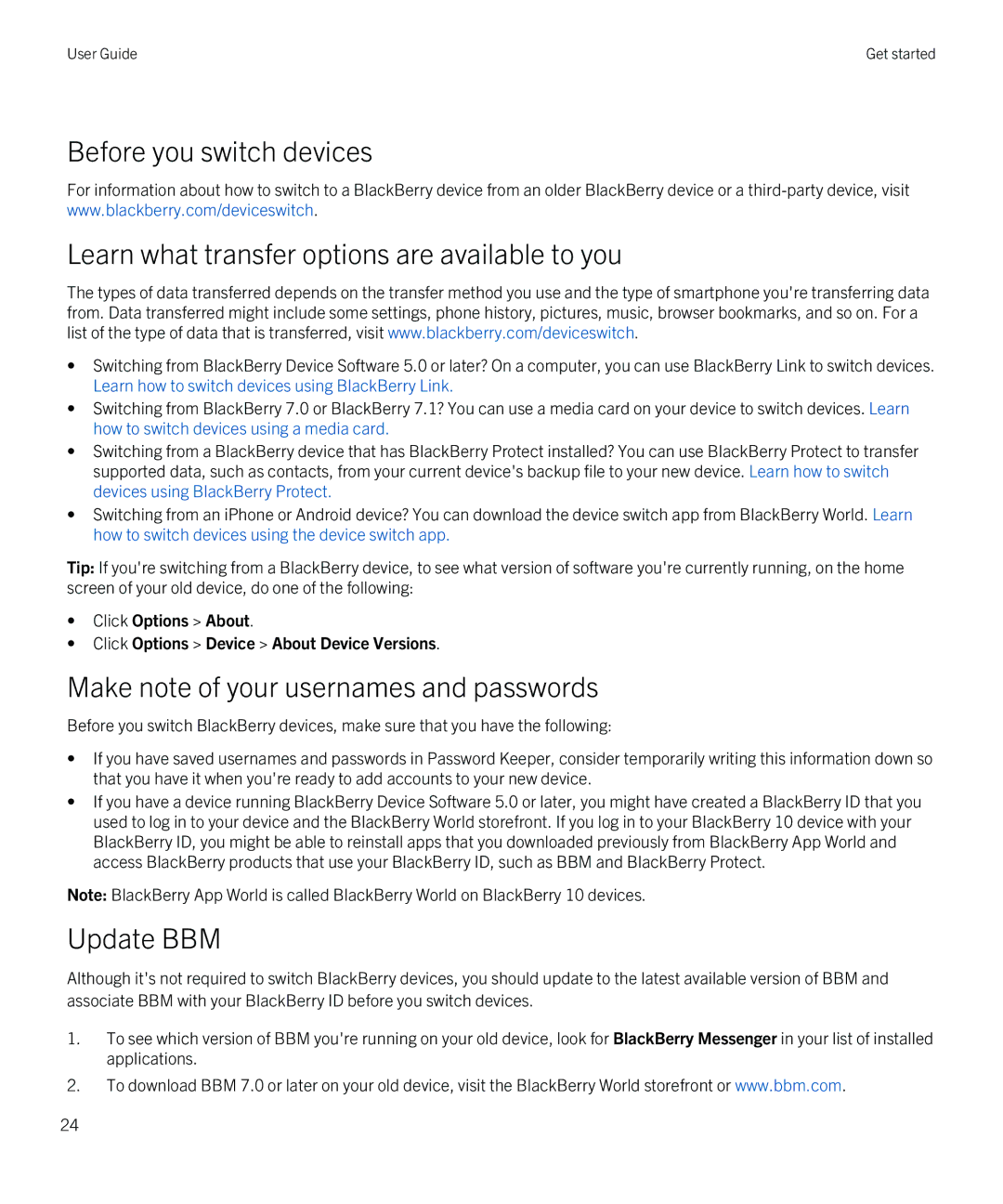 Blackberry Z30 manual Make note of your usernames and passwords, Update BBM 