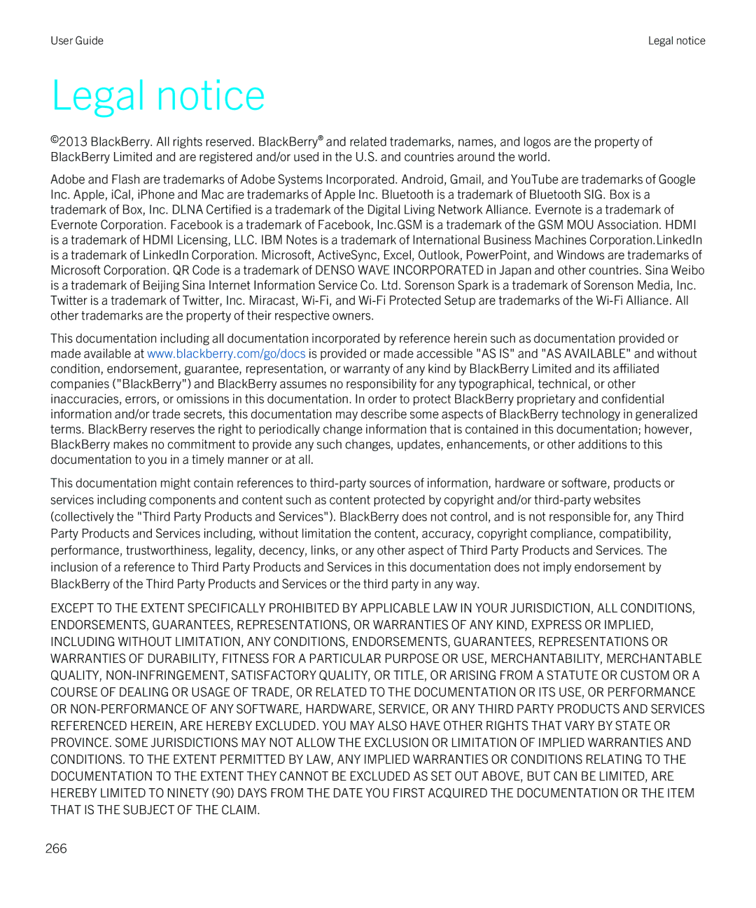 Blackberry Z30 manual Legal notice 