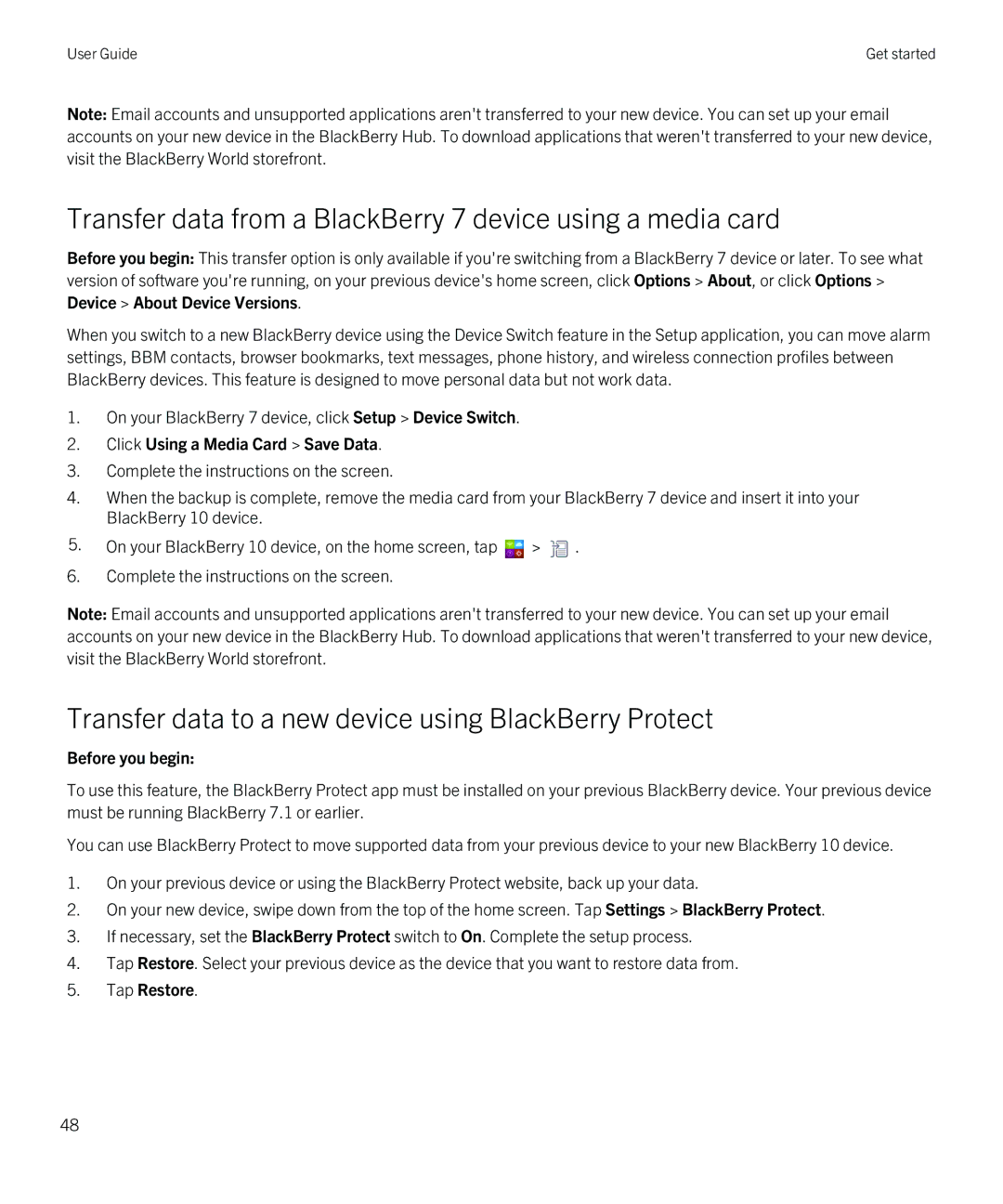 Blackberry Z30 manual Transfer data from a BlackBerry 7 device using a media card, Click Using a Media Card Save Data 