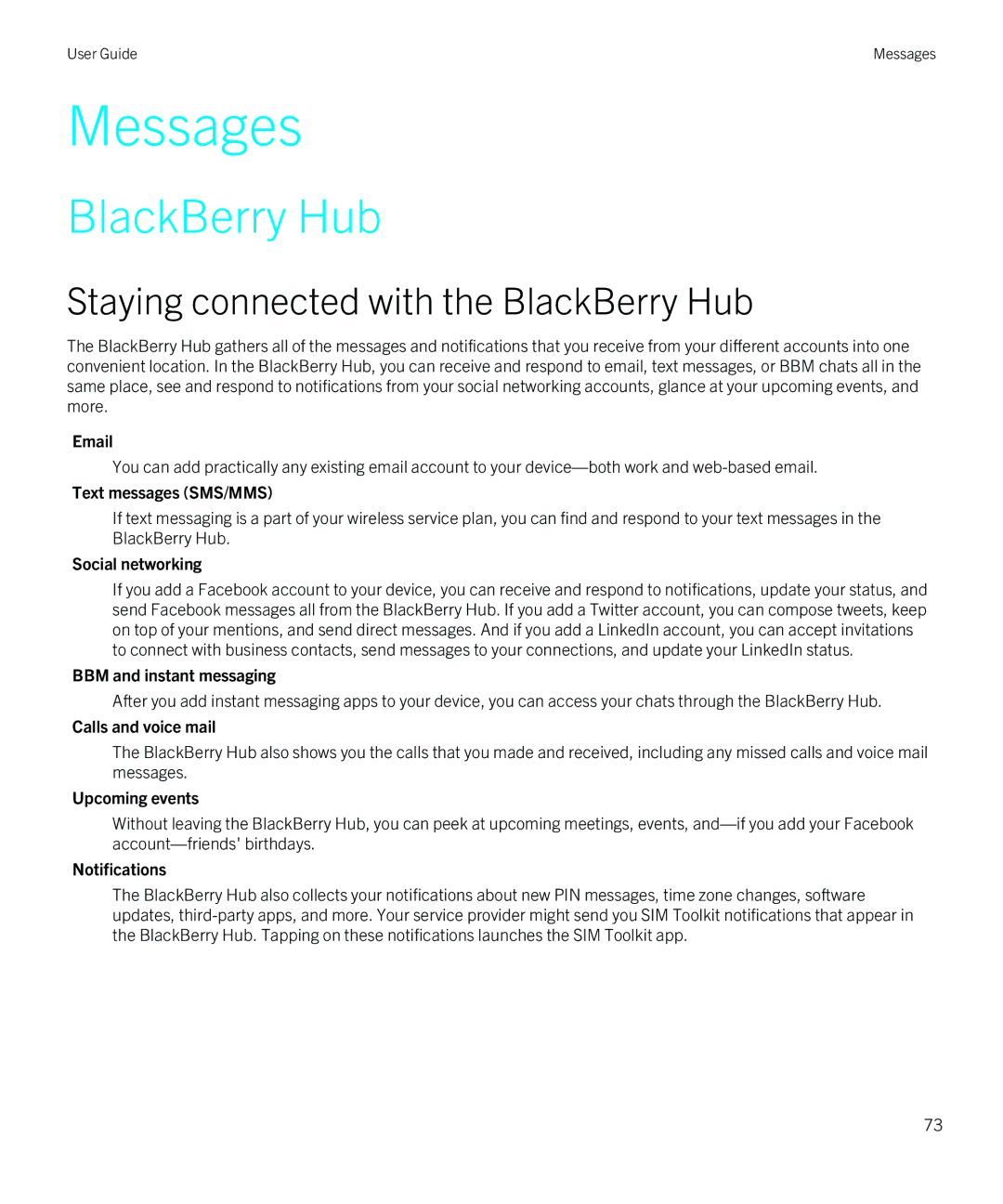 Blackberry Z30 manual Staying connected with the BlackBerry Hub 