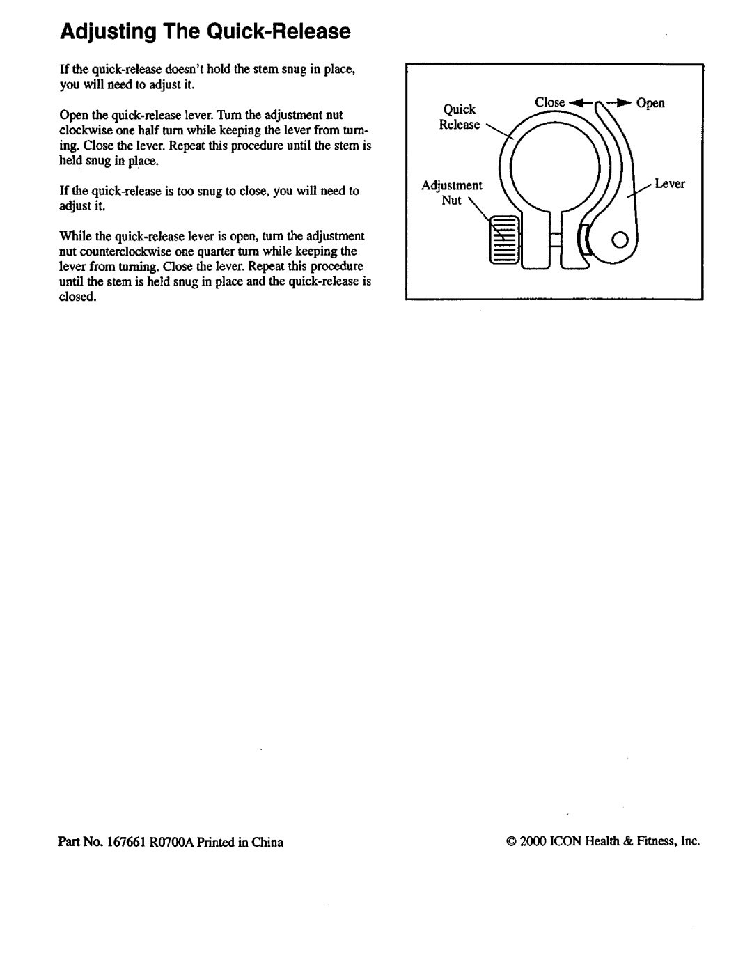 Blade ICE 831.48853 user manual Adjusting The Quick-Release 