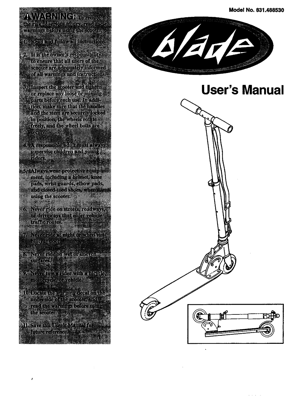 Blade ICE 831.48853 user manual UsersManual, Model No 