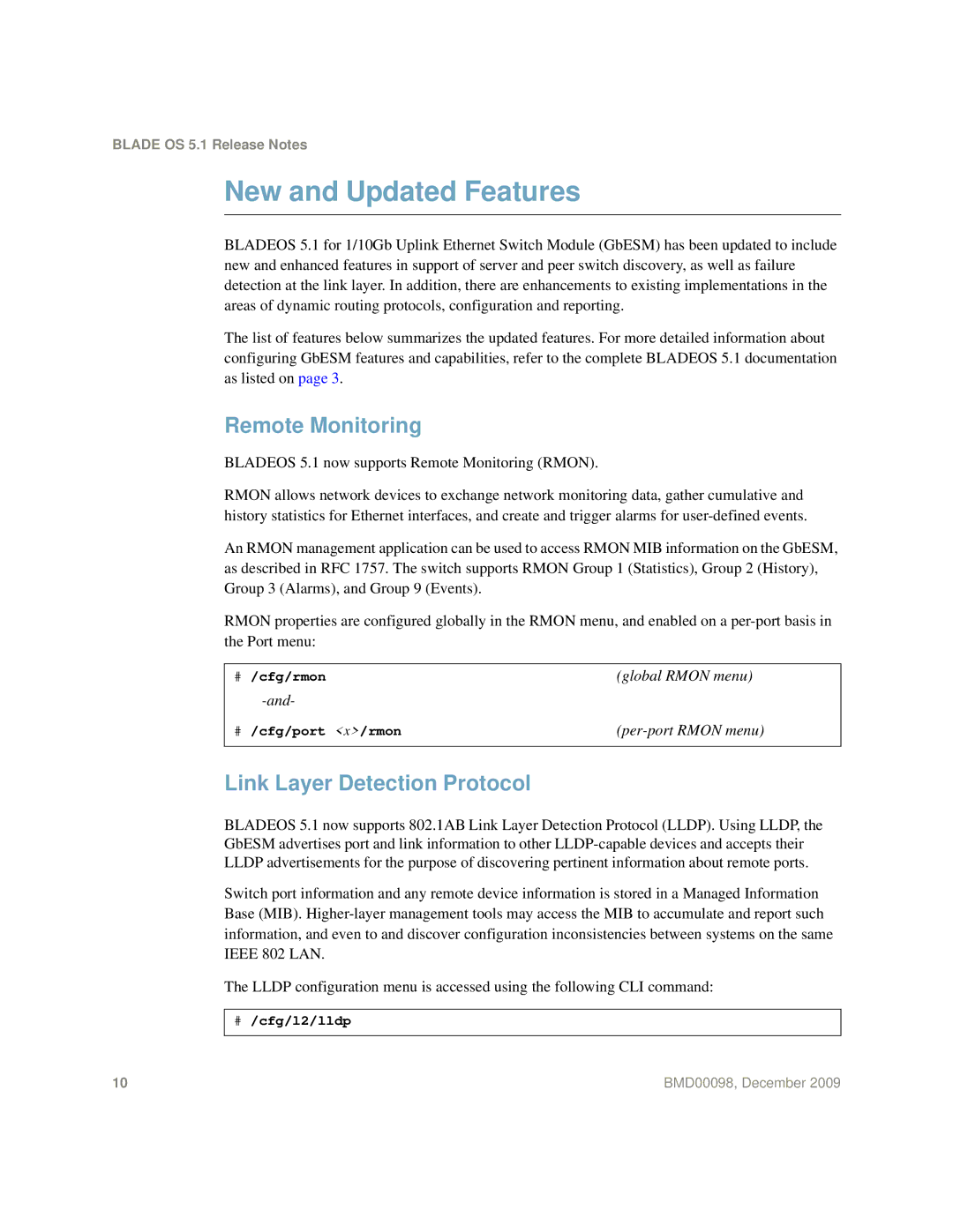 Blade ICE BMD00098 manual New and Updated Features, Remote Monitoring, Link Layer Detection Protocol 