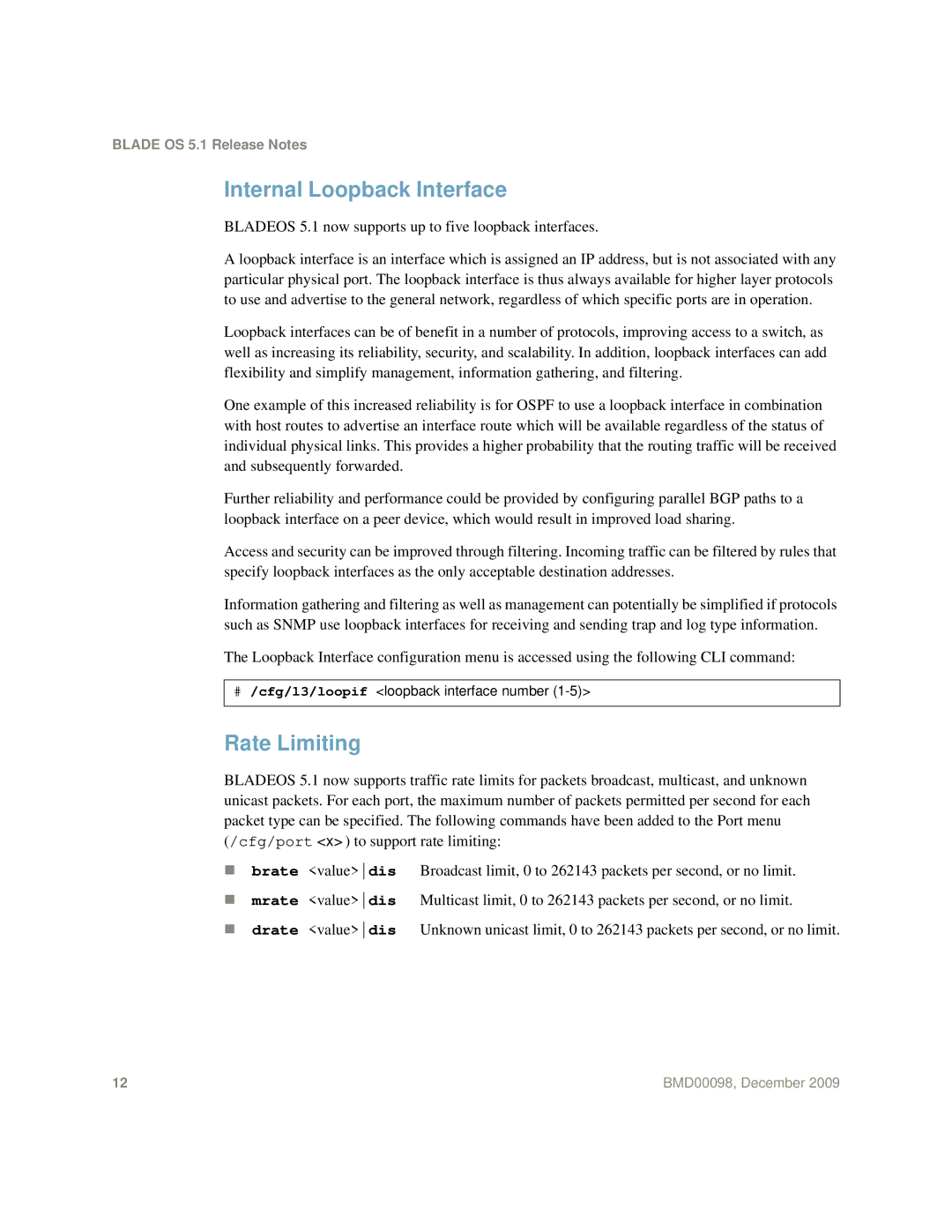 Blade ICE BMD00098 manual Internal Loopback Interface, Rate Limiting 