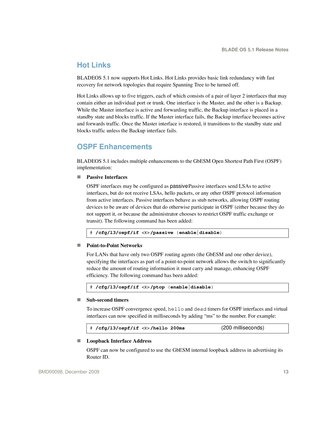 Blade ICE BMD00098 manual Hot Links, Ospf Enhancements 