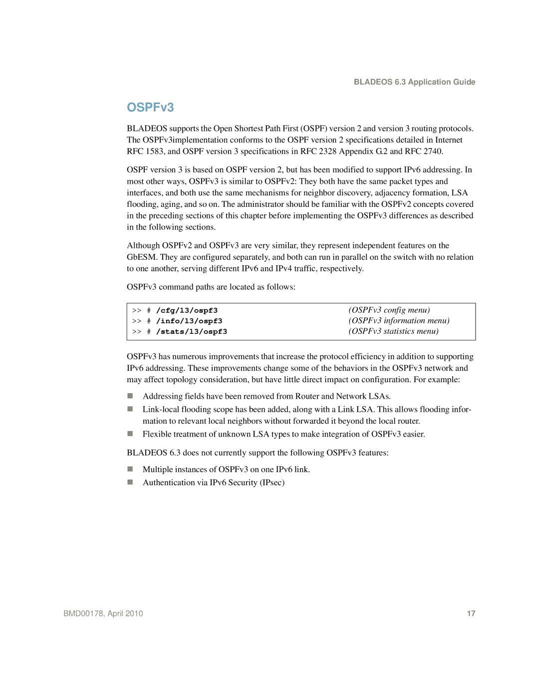 Blade ICE BMD00178 manual OSPFv3 statistics menu 