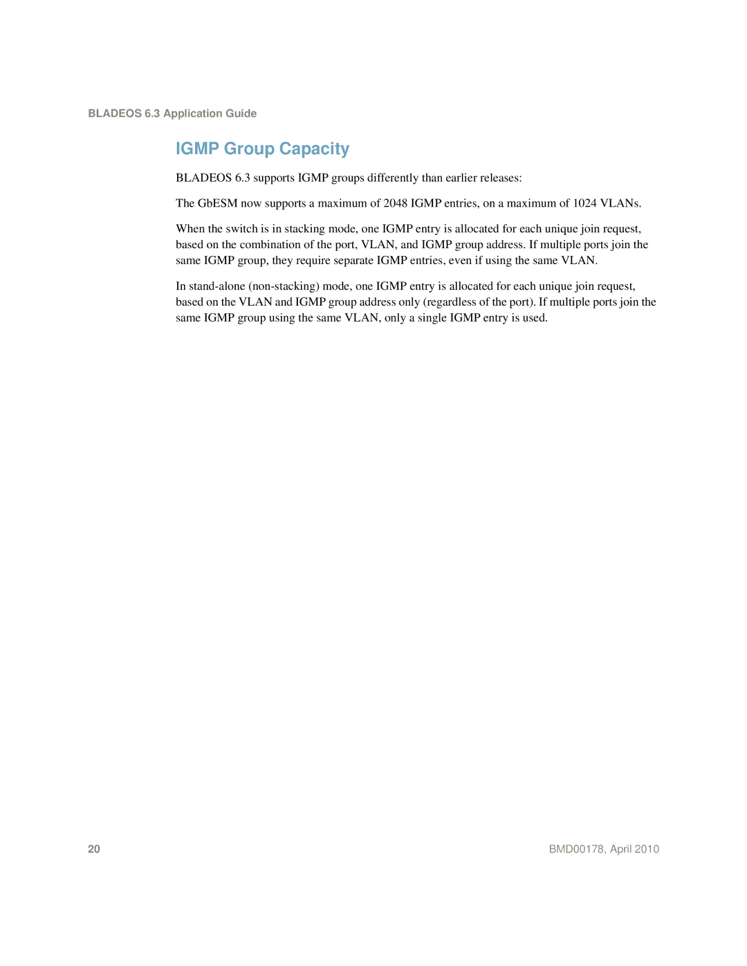 Blade ICE BMD00178 manual Igmp Group Capacity 