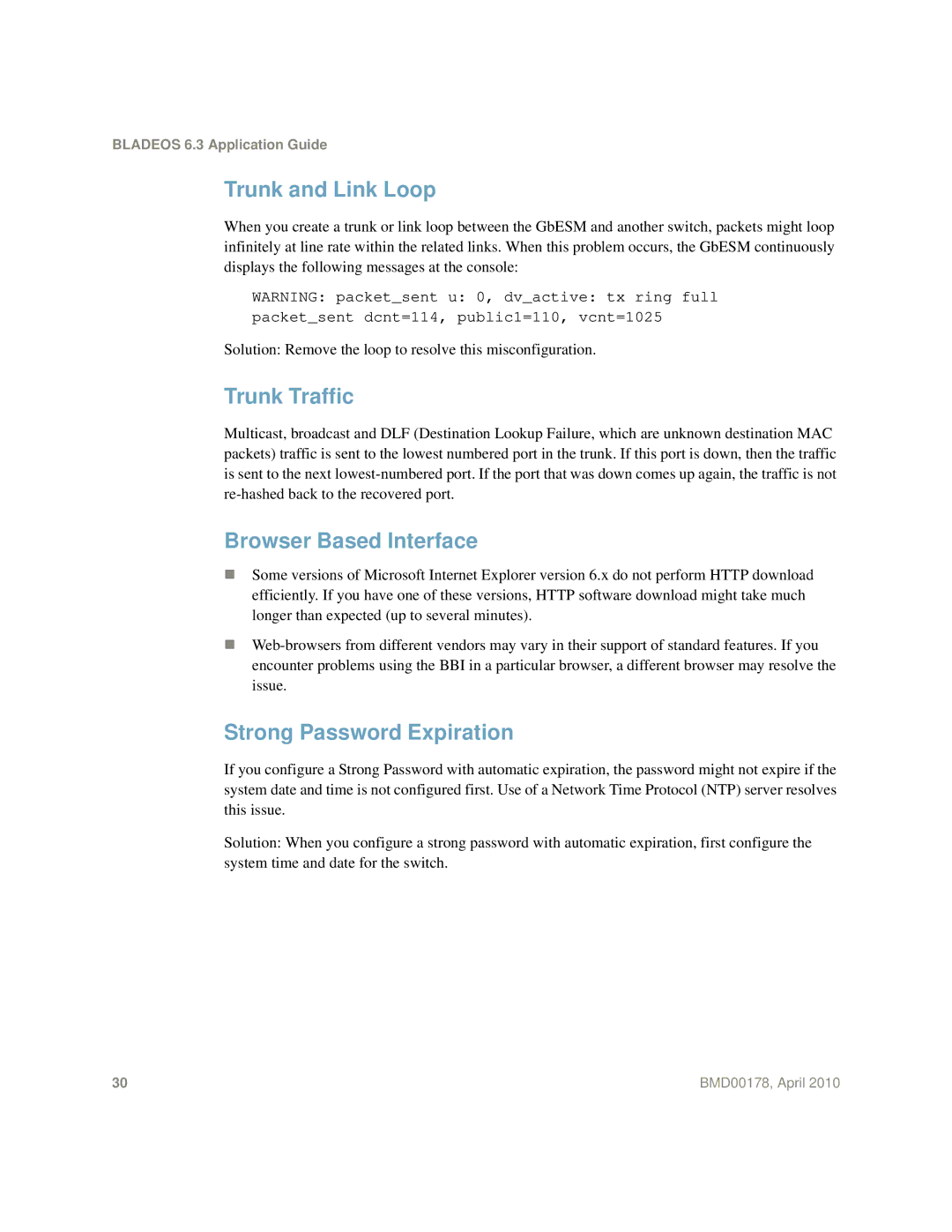 Blade ICE BMD00178 manual Trunk and Link Loop, Trunk Traffic, Browser Based Interface, Strong Password Expiration 