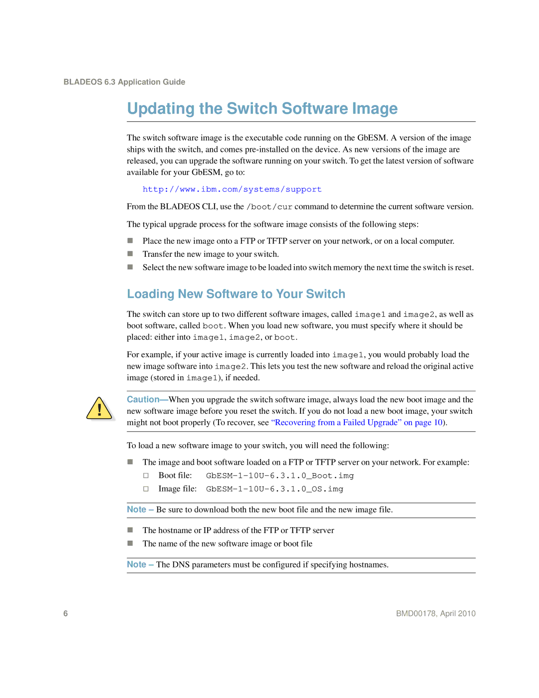 Blade ICE BMD00178 manual Updating the Switch Software Image, Loading New Software to Your Switch 