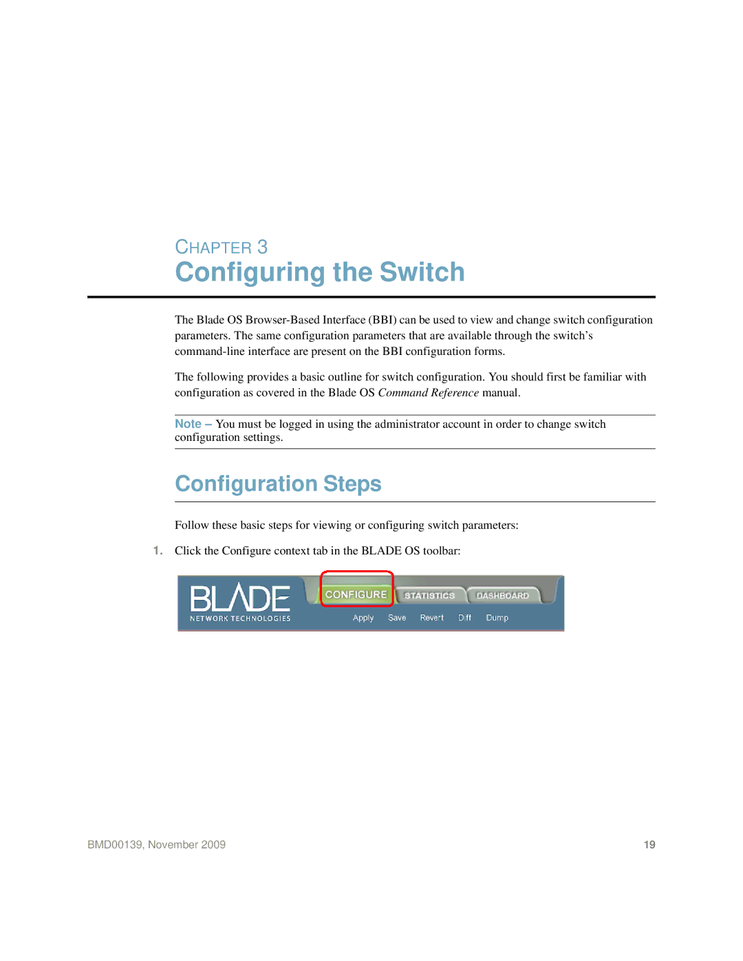 Blade ICE G8000 manual Configuring the Switch, Configuration Steps 