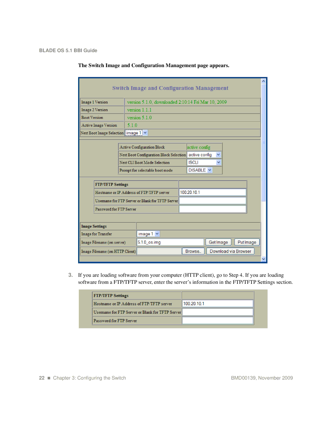 Blade ICE G8000 manual Switch Image and Configuration Management page appears 