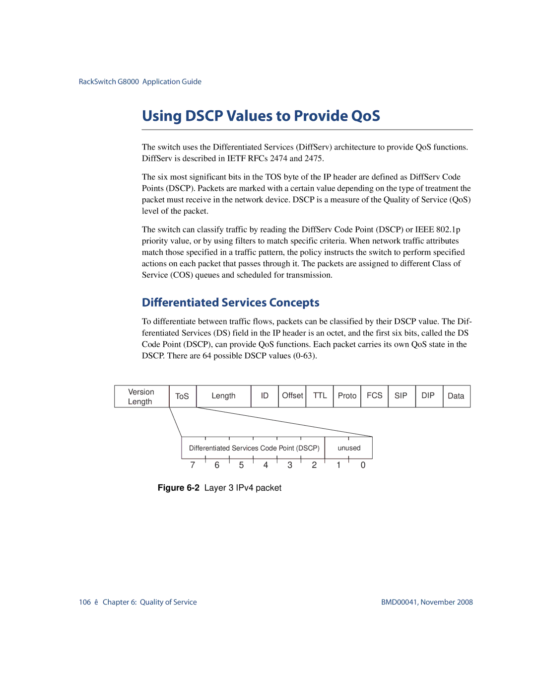 Blade ICE G8000 manual Using Dscp Values to Provide QoS, Differentiated Services Concepts 