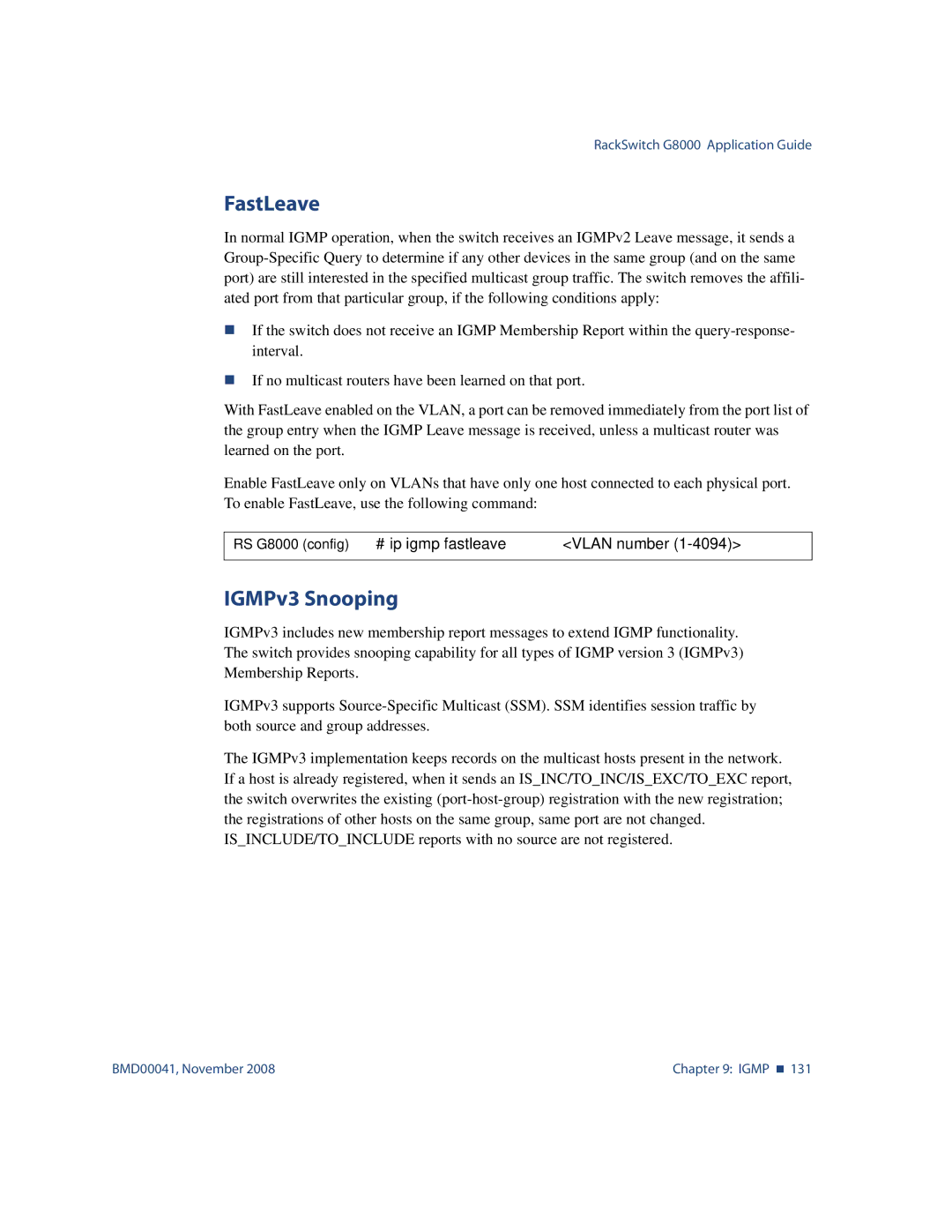 Blade ICE G8000 manual FastLeave, IGMPv3 Snooping 