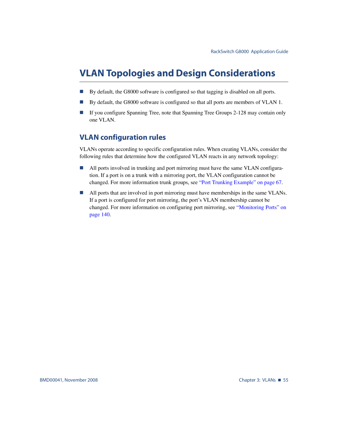 Blade ICE G8000 manual Vlan Topologies and Design Considerations, Vlan configuration rules 