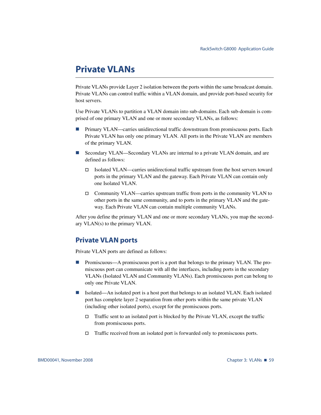 Blade ICE G8000 manual Private VLANs, Private Vlan ports 