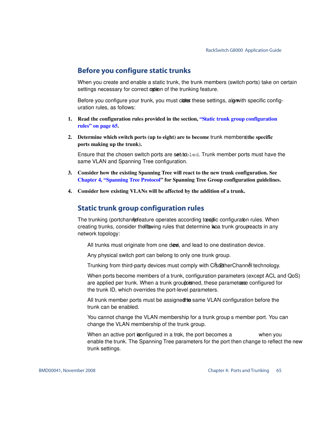 Blade ICE G8000 manual Before you configure static trunks, Static trunk group configuration rules 