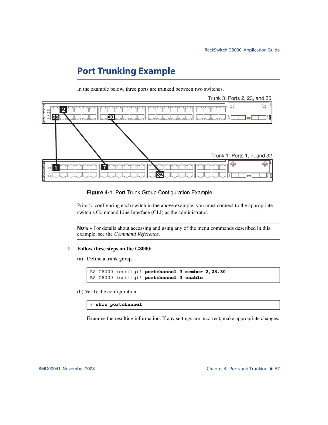 Blade ICE manual Port Trunking Example, Follow these steps on the G8000 