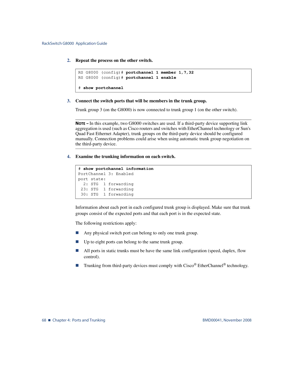 Blade ICE G8000 manual Repeat the process on the other switch, Examine the trunking information on each switch 