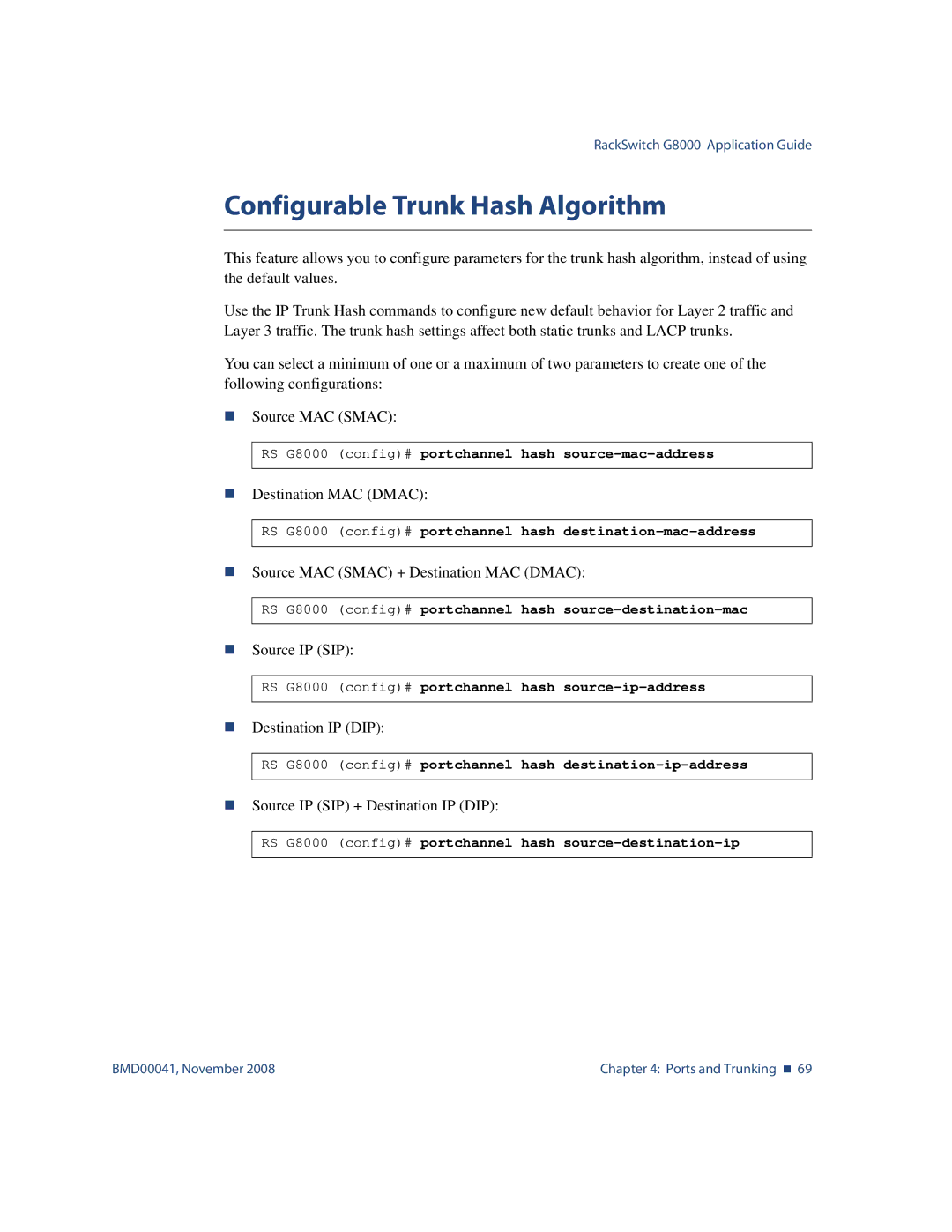 Blade ICE G8000 manual Configurable Trunk Hash Algorithm, „ Source IP SIP + Destination IP DIP 