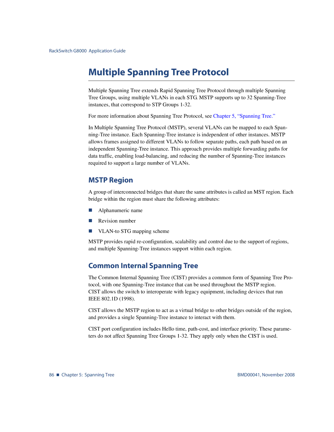 Blade ICE G8000 manual Multiple Spanning Tree Protocol, Mstp Region, Common Internal Spanning Tree 