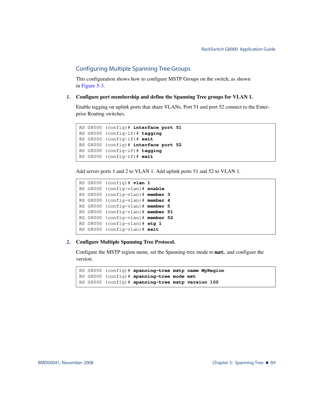 Blade ICE G8000 manual Configuring Multiple Spanning Tree Groups, Configure Multiple Spanning Tree Protocol 