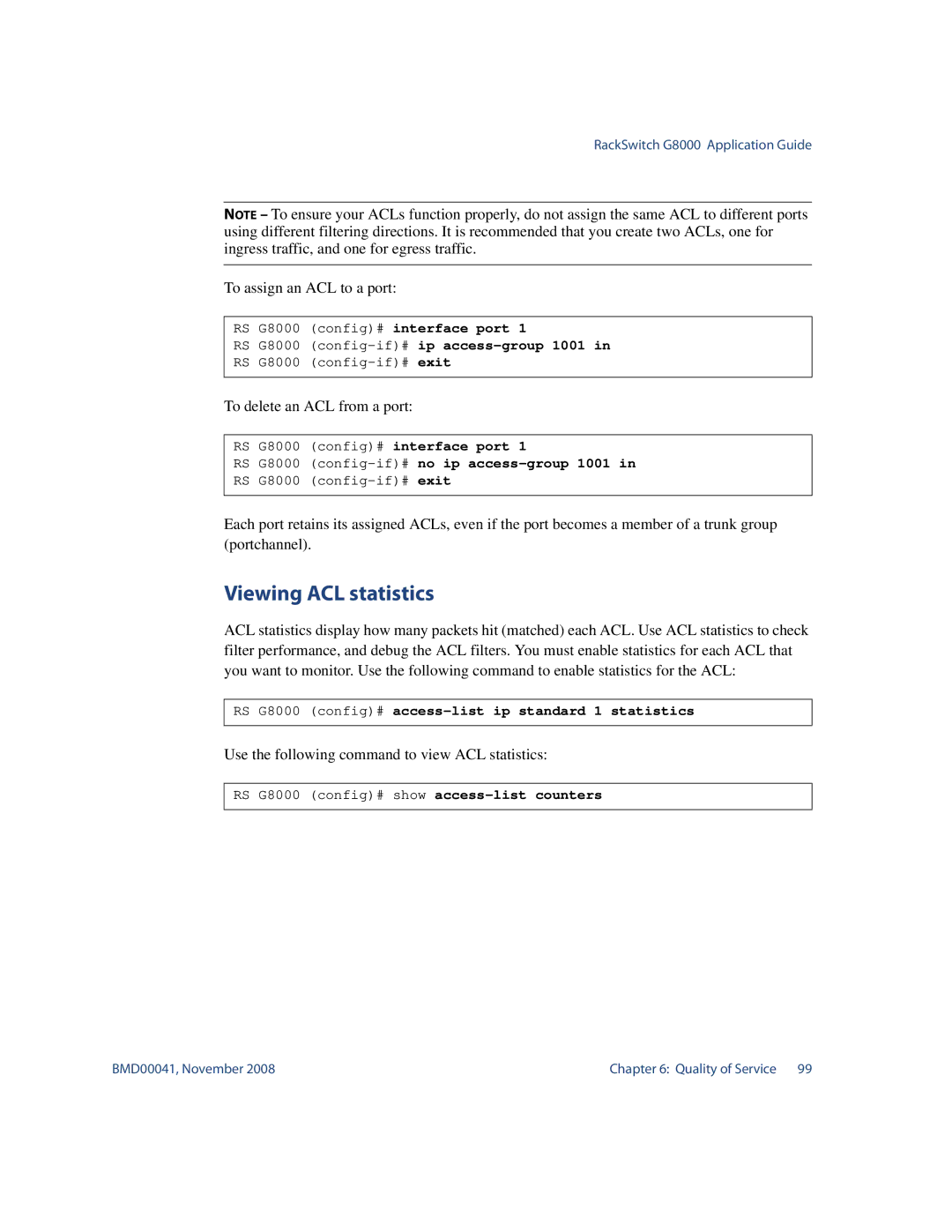 Blade ICE G8000 manual Viewing ACL statistics, Use the following command to view ACL statistics 