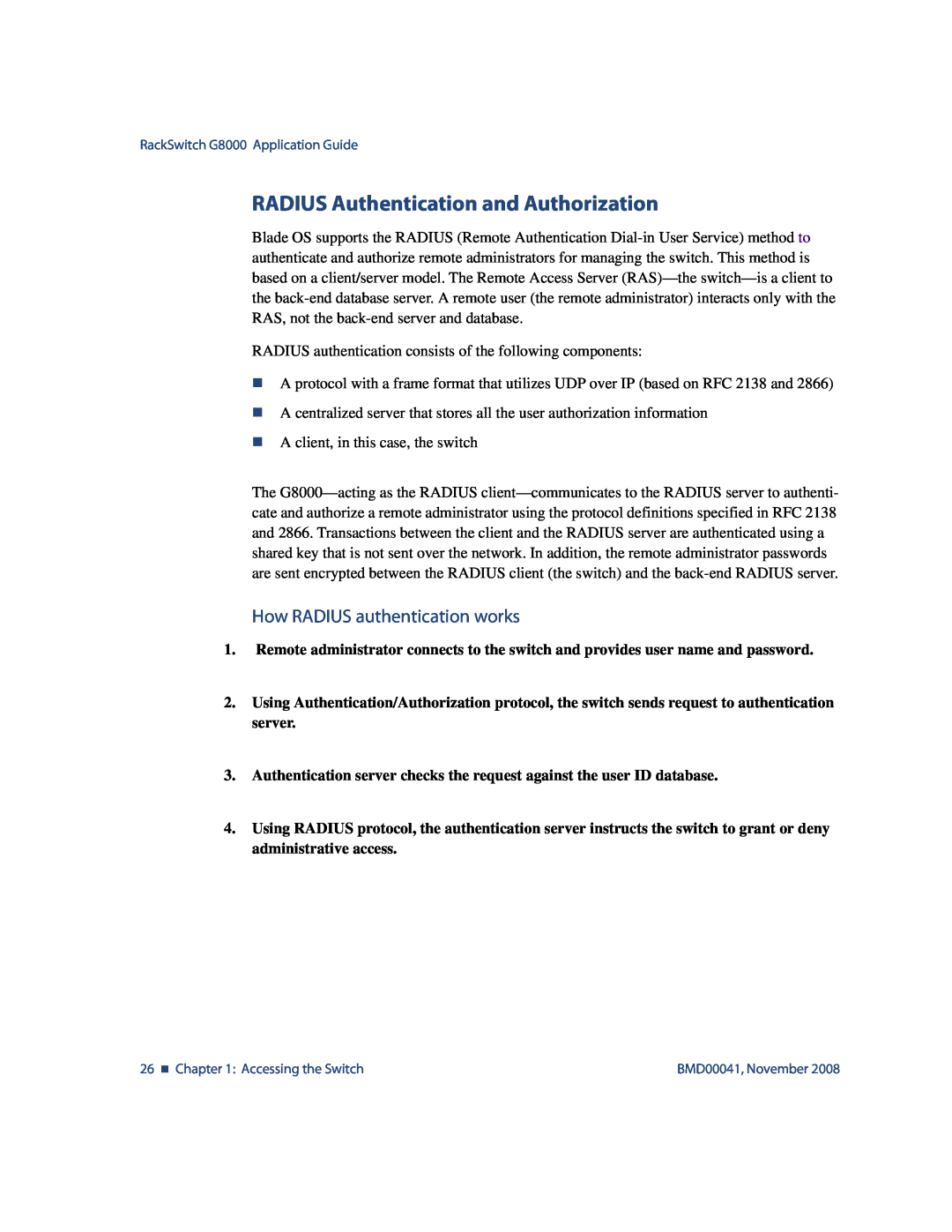 Blade ICE G8000 manual RADIUS Authentication and Authorization, How RADIUS authentication works 