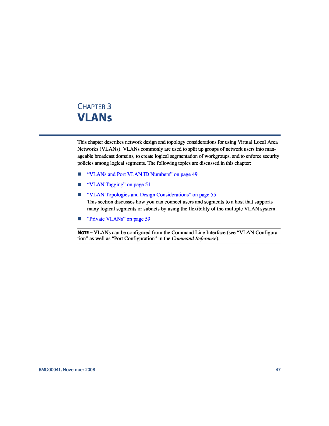 Blade ICE G8000 manual Chapter, „ “VLANs and Port VLAN ID Numbers” on page „ “VLAN Tagging” on page 