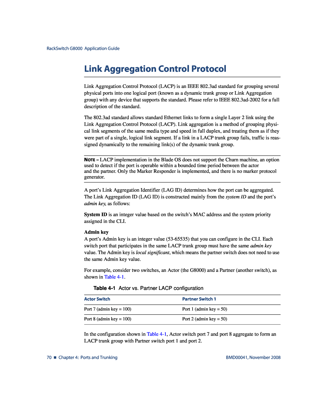 Blade ICE G8000 manual Link Aggregation Control Protocol, Admin key 