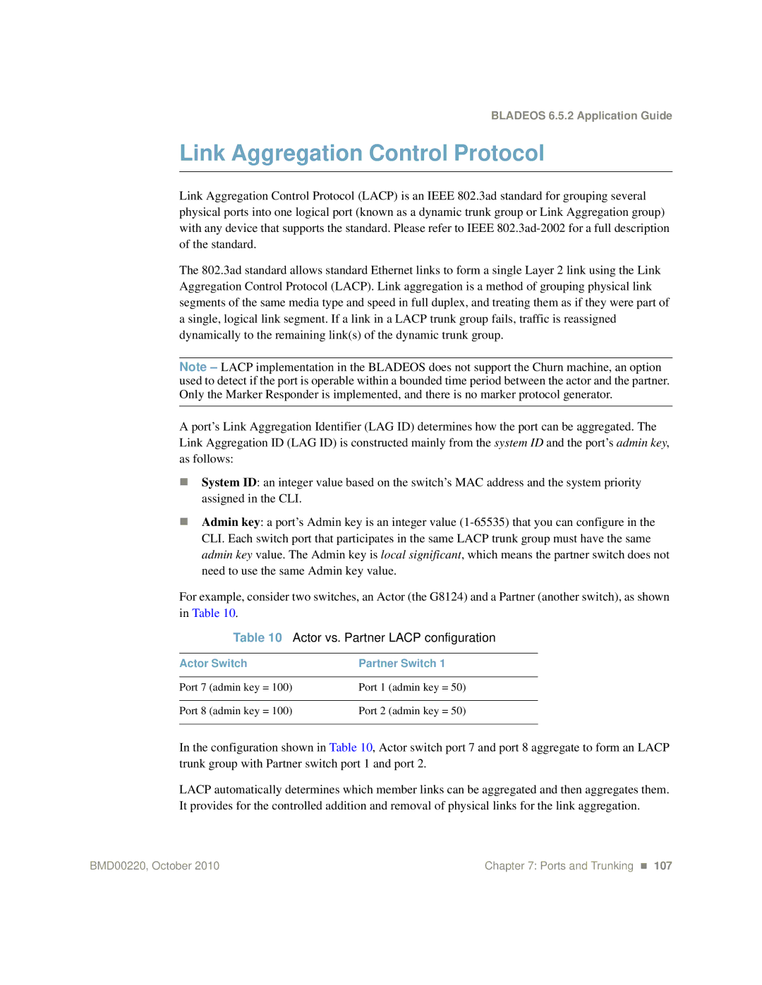 Blade ICE G8124-E manual Link Aggregation Control Protocol, Actor vs. Partner Lacp configuration 