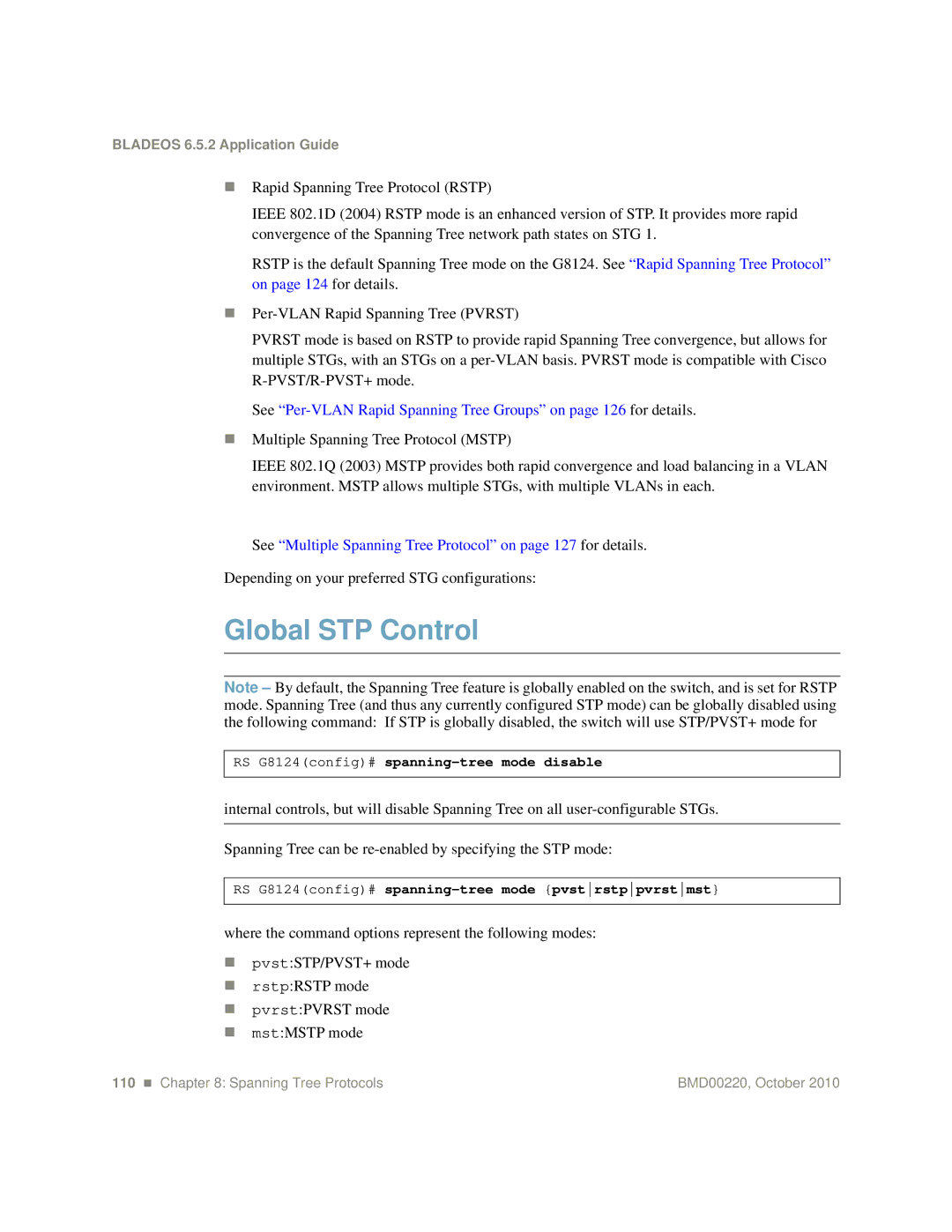 Blade ICE G8124-E manual Global STP Control, Depending on your preferred STG configurations 