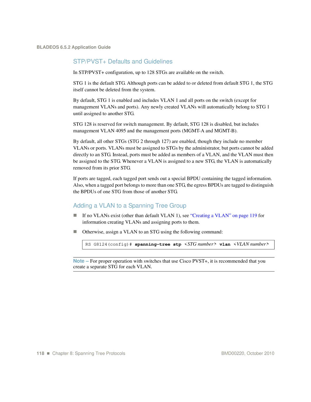 Blade ICE G8124-E manual STP/PVST+ Defaults and Guidelines 