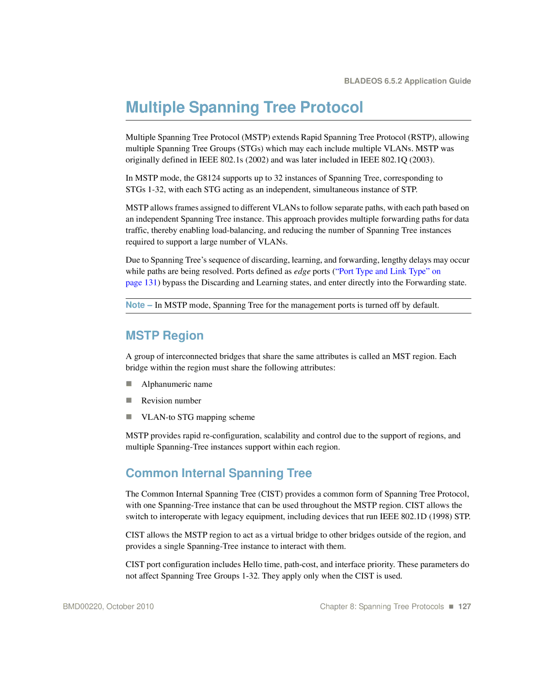 Blade ICE G8124-E manual Multiple Spanning Tree Protocol, Mstp Region, Common Internal Spanning Tree 