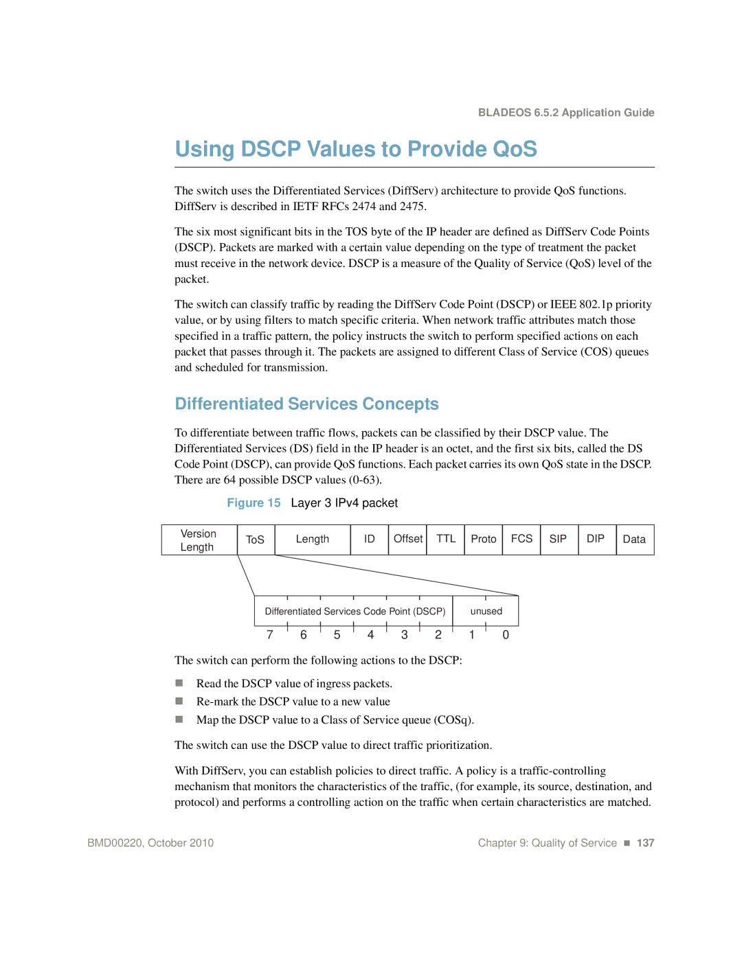 Blade ICE G8124-E manual Using Dscp Values to Provide QoS, Differentiated Services Concepts 