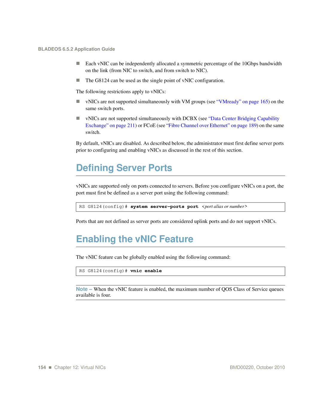 Blade ICE G8124-E manual Defining Server Ports, Enabling the vNIC Feature 