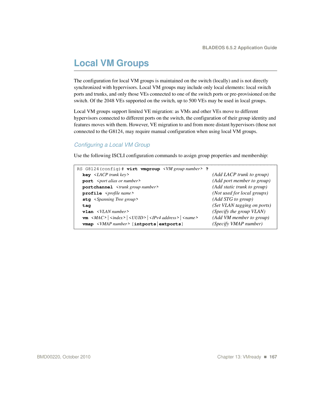 Blade ICE G8124-E manual Local VM Groups, Configuring a Local VM Group 