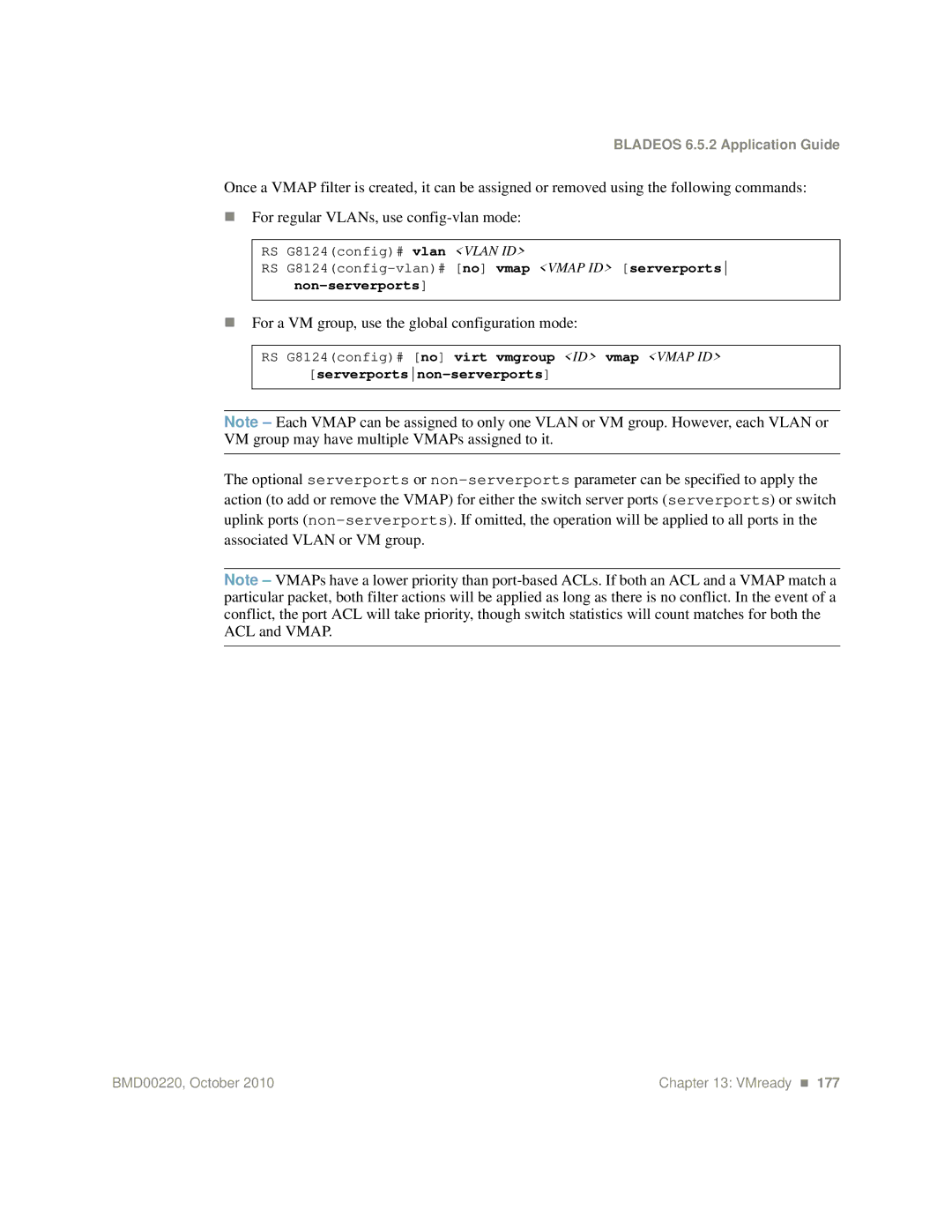 Blade ICE G8124-E manual For a VM group, use the global configuration mode, Non-serverports 