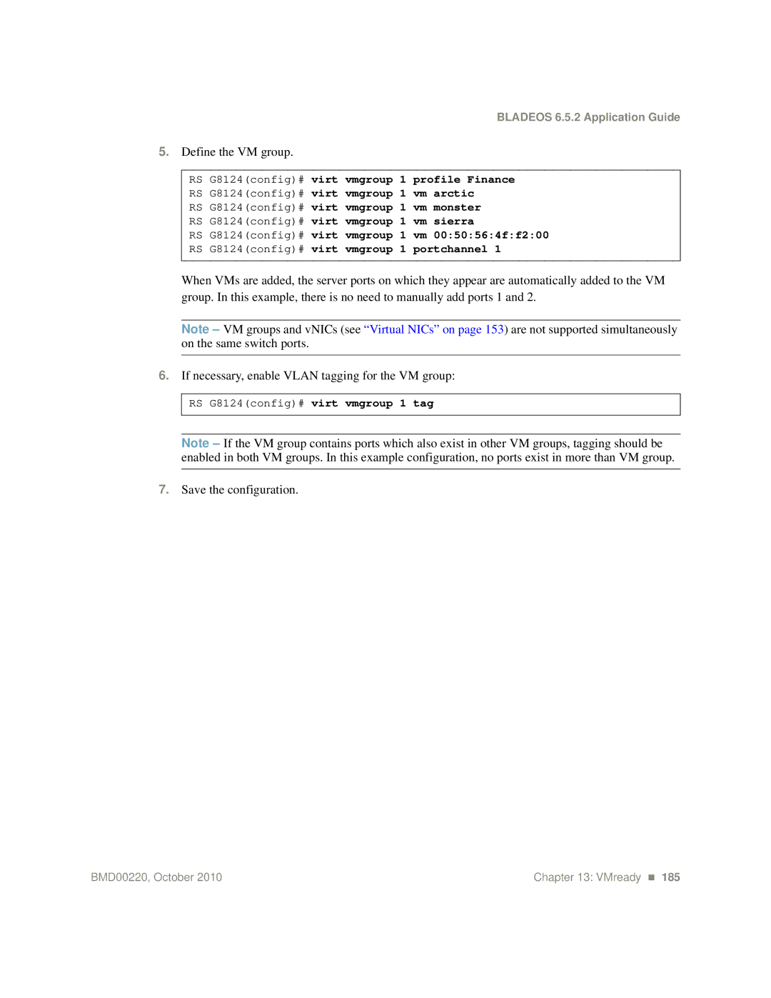 Blade ICE G8124-E manual Define the VM group, Save the configuration 