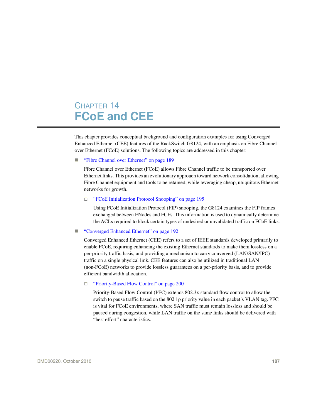 Blade ICE G8124-E manual FCoE and CEE, Fibre Channel over Ethernet on 