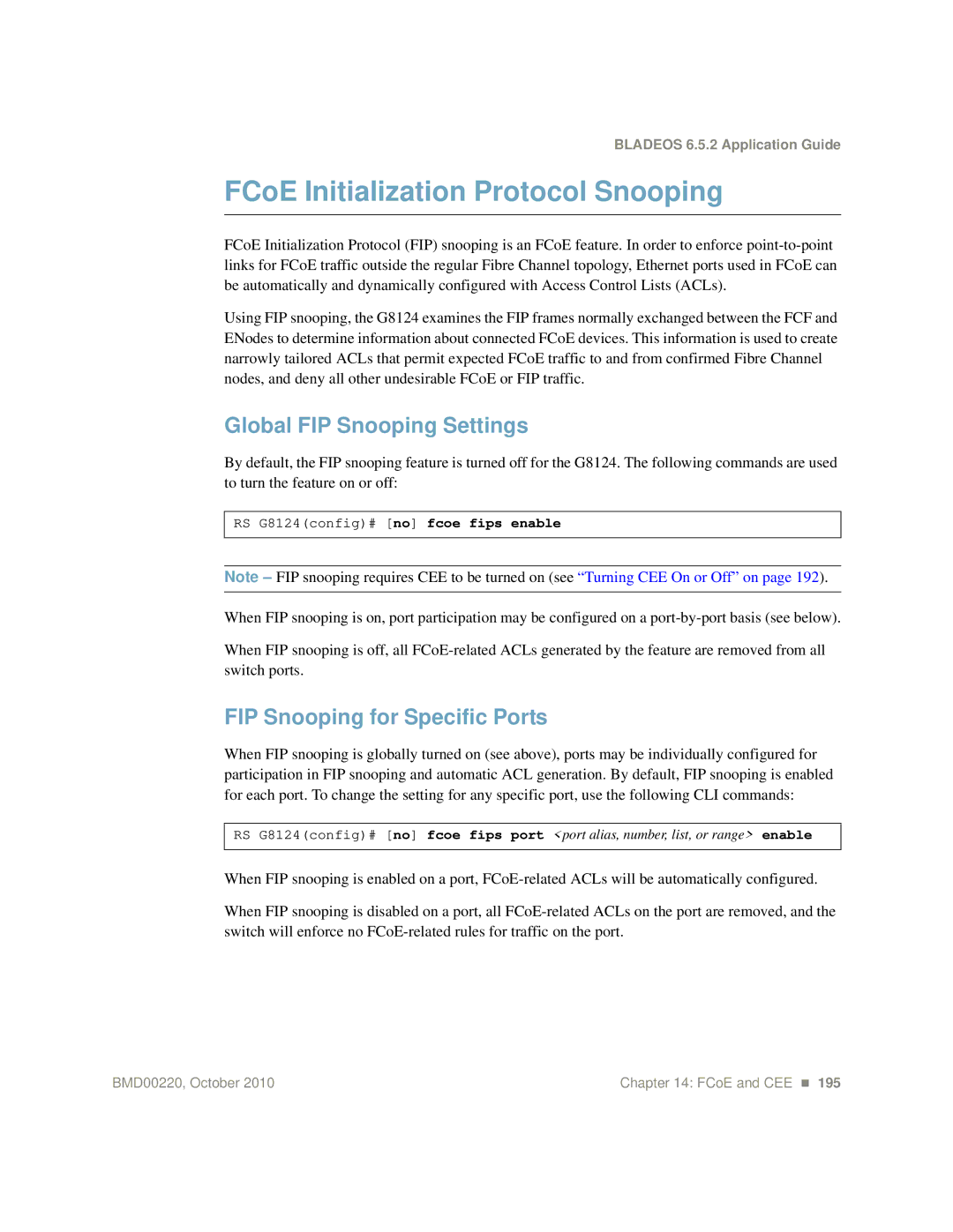 Blade ICE G8124-E FCoE Initialization Protocol Snooping, Global FIP Snooping Settings, FIP Snooping for Specific Ports 