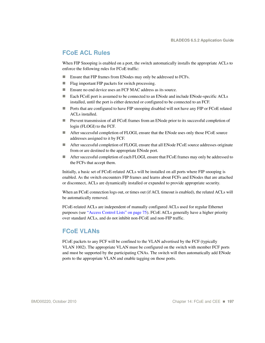 Blade ICE G8124-E manual FCoE ACL Rules, FCoE VLANs 