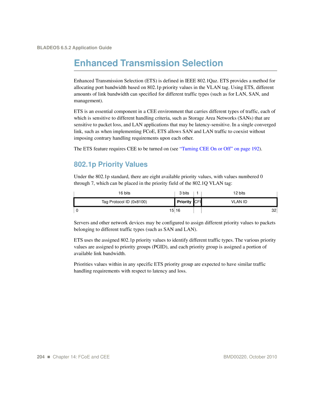 Blade ICE G8124-E manual Enhanced Transmission Selection, 802.1p Priority Values 